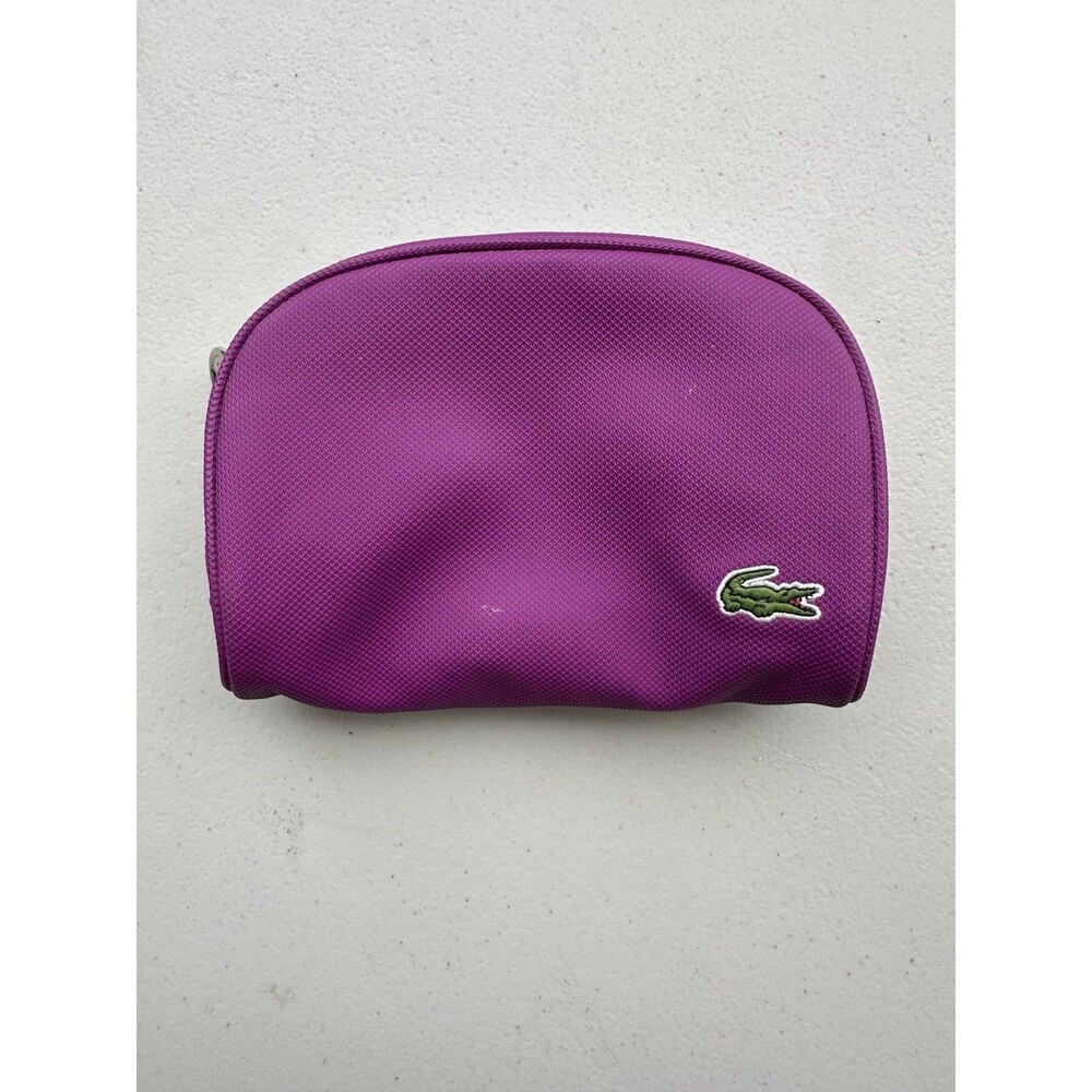 Lacoste Purple Signature Crocodile Logo Textured Cosmetic Make Up Bag Pouch